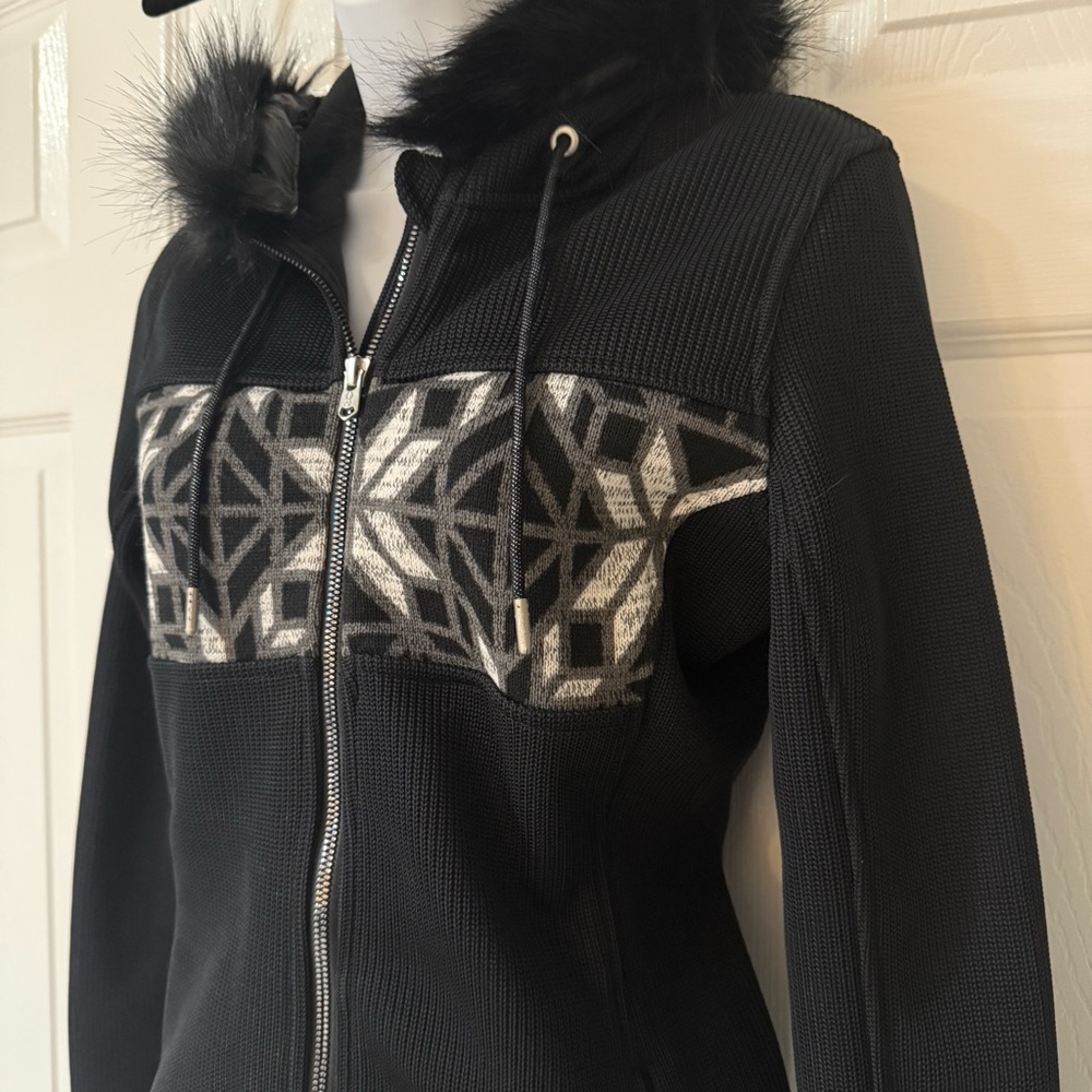 Women's Spyder Black and Silver Geometric Sweater Jacket
